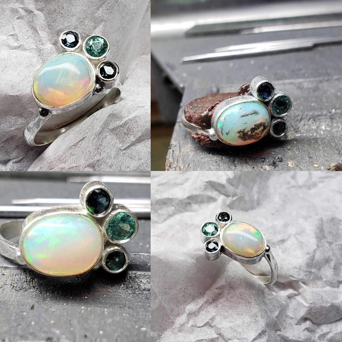 Opal and gemstone custom ring