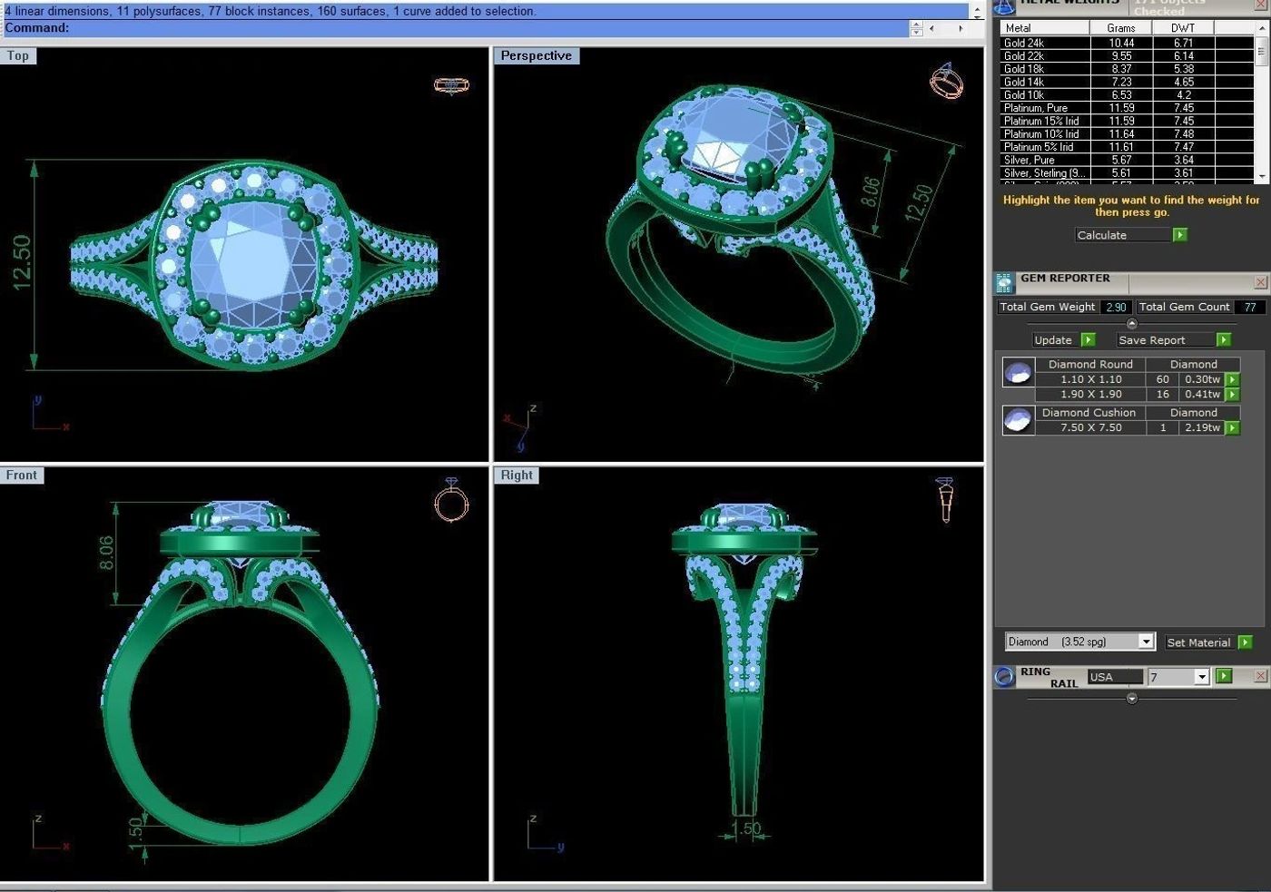 Matrix CAD of a cushion halo ring