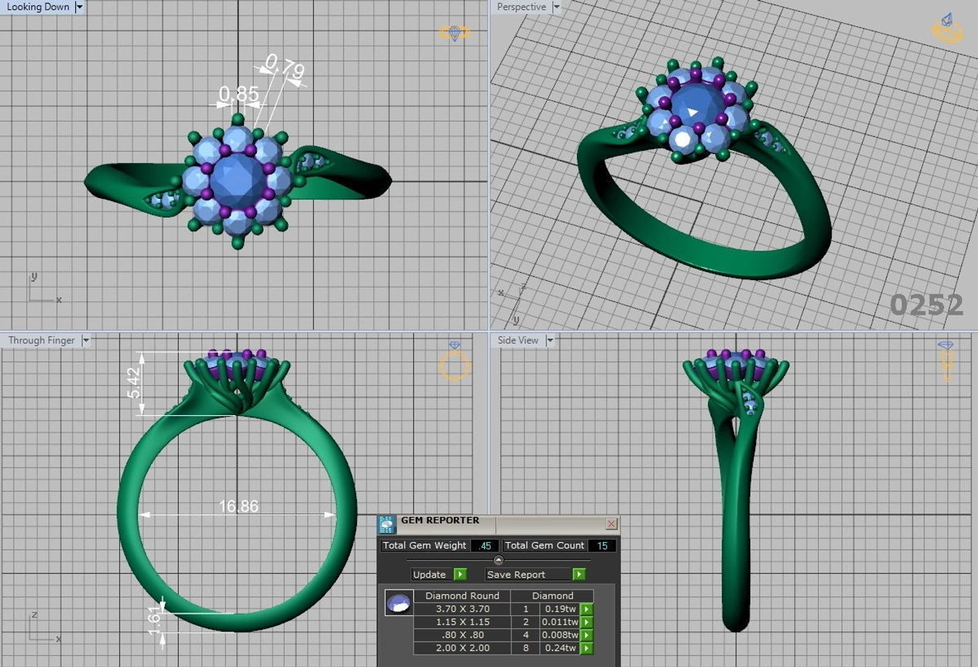 Cluster engagement ring CAD