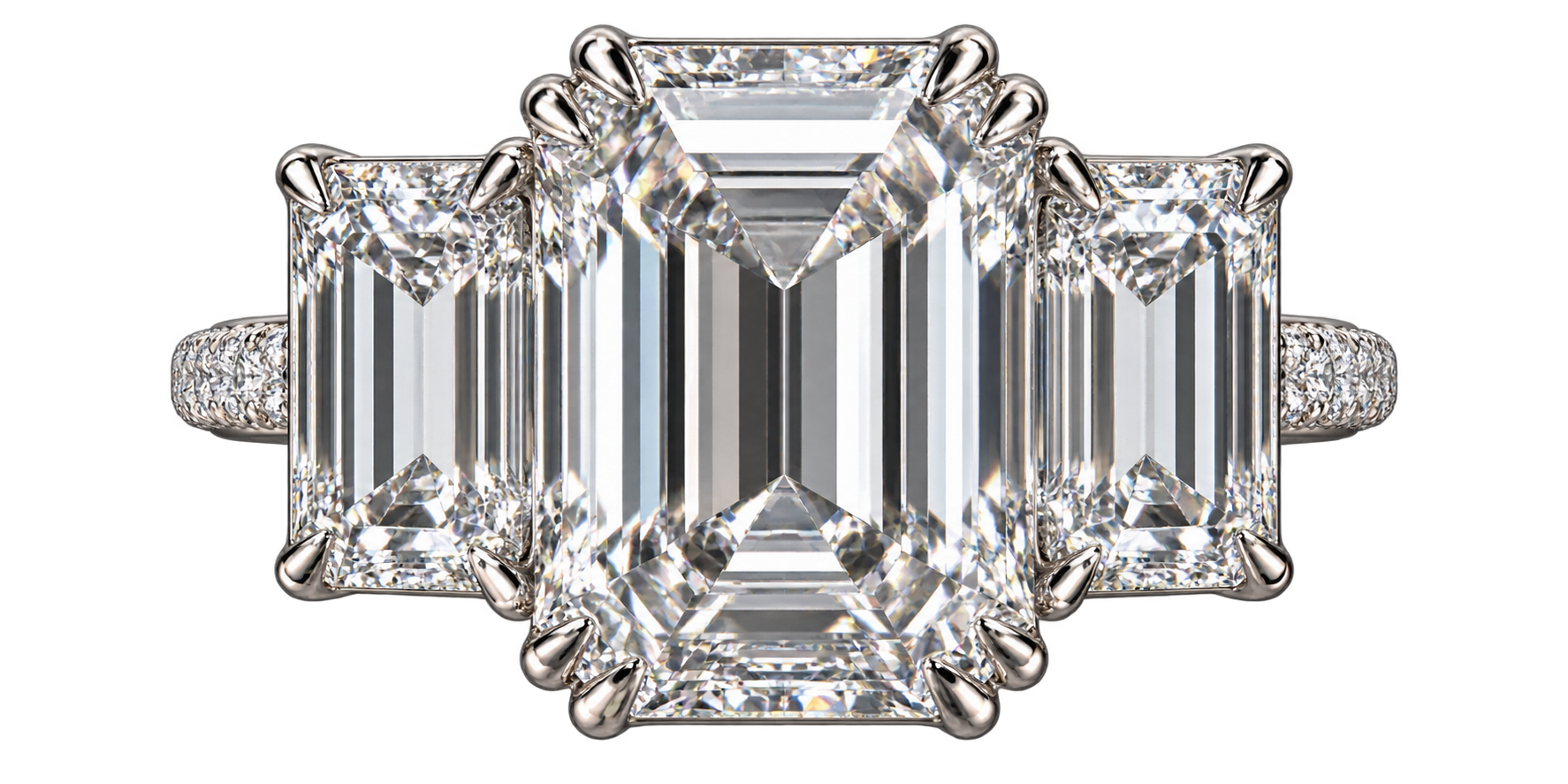 Emerald-cut three-stone ring