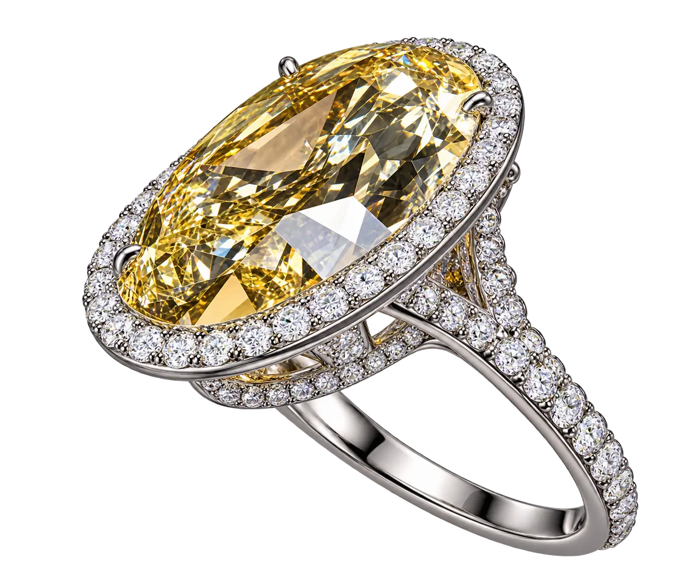 Fancy yellow oval halo ring